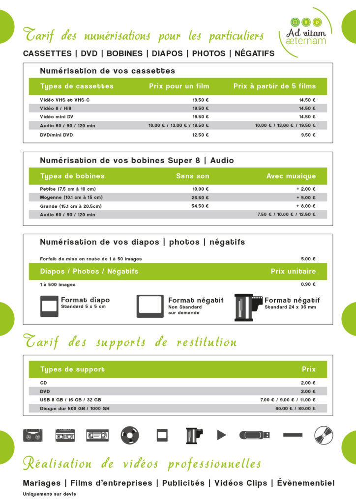 Tarifs pour les particuliers - advitam-numerisation